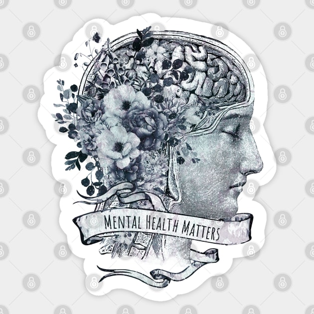 Brain Floral, Mental Health Matters, anatomy vintage style Sticker by Collagedream